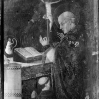 ENRIQUE CARDONA.  Detalle de la pintura sobre tabla de la Misa de san Régulo, por Francisco y Rodrigo de Osona, en la catedral de Valencia. Valencia. 1925. ES.462508.ADPV/Colección Cardona, imagen nº 00586